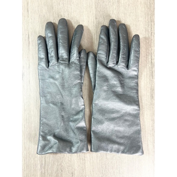 Fownes Accessories - Fownes Metallic Silver Pewter Leather Cashmere Lined Gloves Size 7 RN17541
